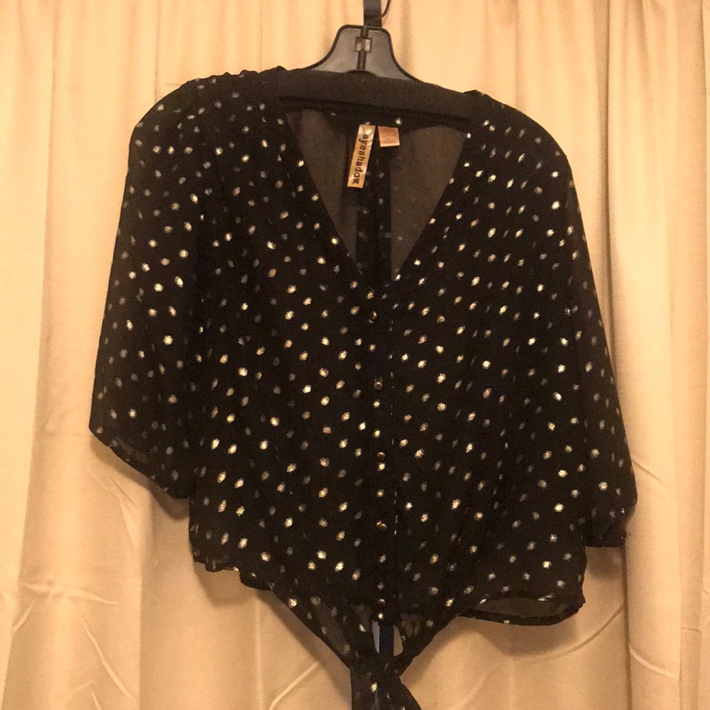 sheer black with gold polka dots